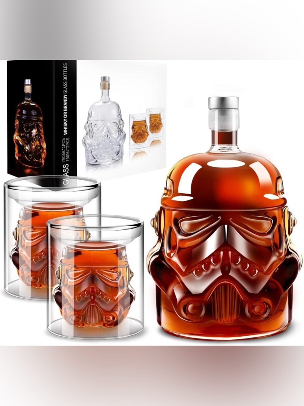 Vader or Stormtrooper Skull Glass Decanter and Tumbler Set